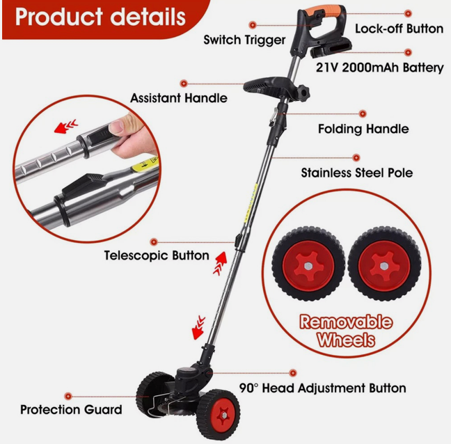 Sweet Home Australia™ Cordless Electric Lawn Trimmer, Grass Cutter & Brush Whipper Snipper