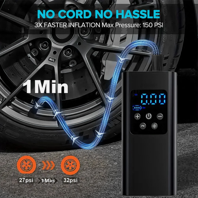 Sweet Home Australia™ Cordless Tyre Inflator with LCD Display, 150 PSI Electric Air Pump (12V)