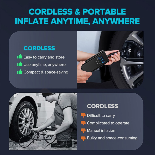 Sweet Home Australia™ Cordless Tyre Inflator with LCD Display, 150 PSI Electric Air Pump (12V)